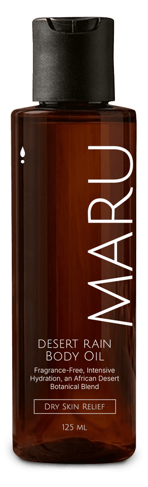 Maru body oil bottle made with Macadamia, Marula, Baobab, Kalahari Melon, Ximenia and Castor seed oils